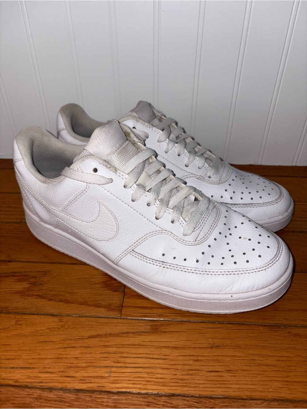 Nike Court Vision Low Triple White Leather Sneakers Women’s Size 10